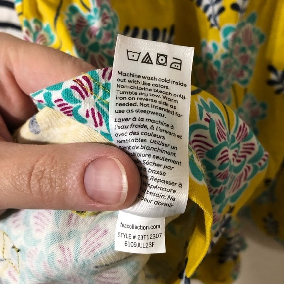 Tea Collection Girls Navy Striped and Yellow Floral Tiered Cotton Dress - Size 8 - Picture 8 of 8